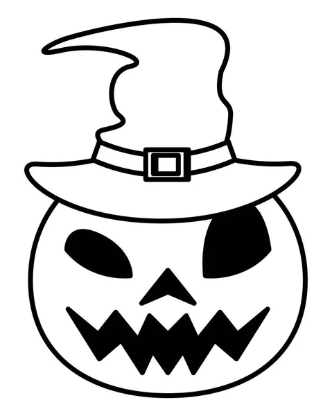 Calabaza de Halloween con sombrero de bruja — Vector de stock