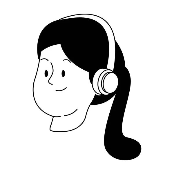 Kreslené dospívající dívka se sluchátky, plochý design — Stockový vektor