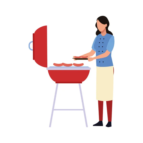 Kvinna och bbq grill ikon, platt design — Stock vektor