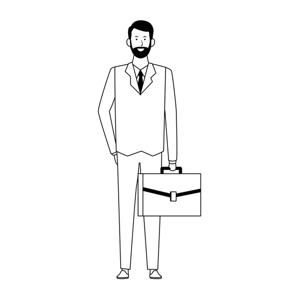 Hombre de negocios con un icono de maletín, diseño plano — Vector de stock