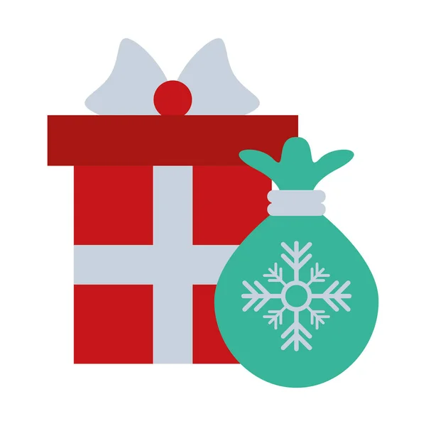 Joyeux cadeau de Noël et sac de Père Noël — Image vectorielle