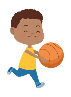 Basketbol oynayan afro küçük çocuk.