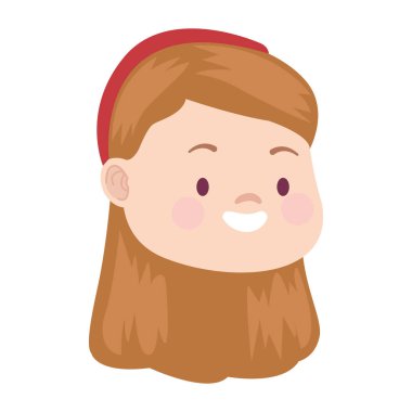 Saç bandı ikonu olan çizgi film kızı, düz tasarım.