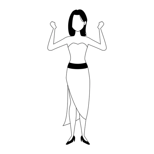 Dibujos animados mujer elegante bailando, diseño plano — Vector de stock