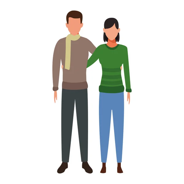 Couple avatar avec chandails, design plat — Image vectorielle