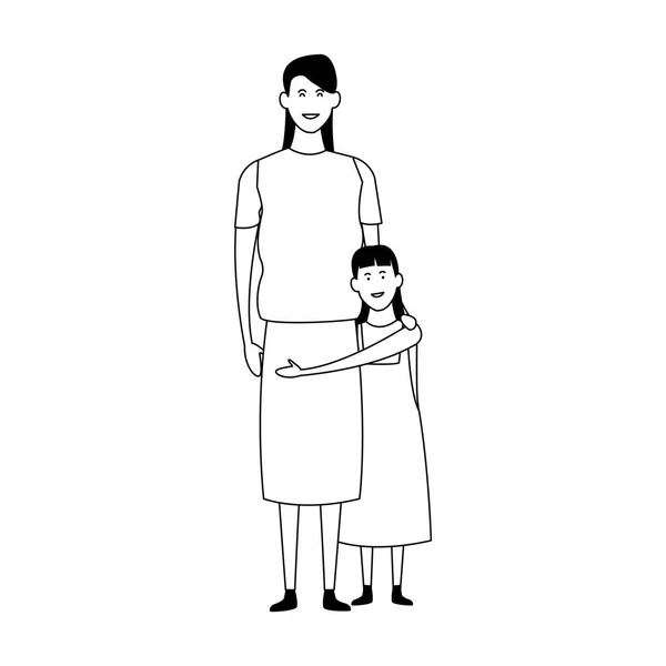 Cute mother and daughter icon, flat design — 스톡 벡터