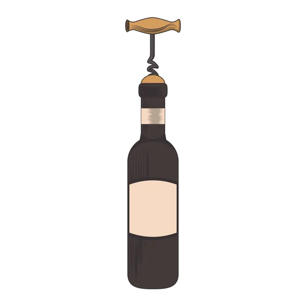 Weinflasche und Korkenzieher-Utensil — Stockvektor