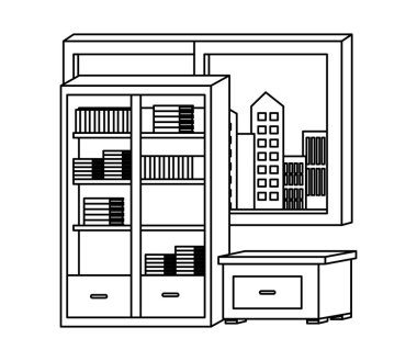 Siyah beyaz ofis ve işyeri elemanları karikatürler
