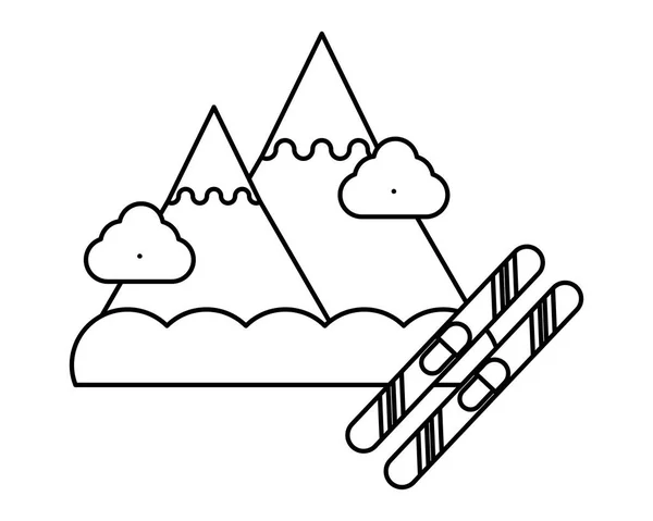 Snow mountains with skies icon — 스톡 벡터