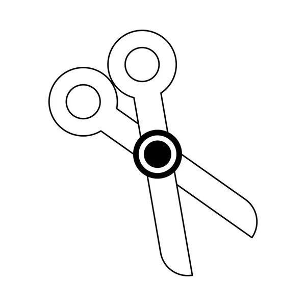 Ciseaux en acier papeterie outil dessin animé en noir et blanc — Image vectorielle