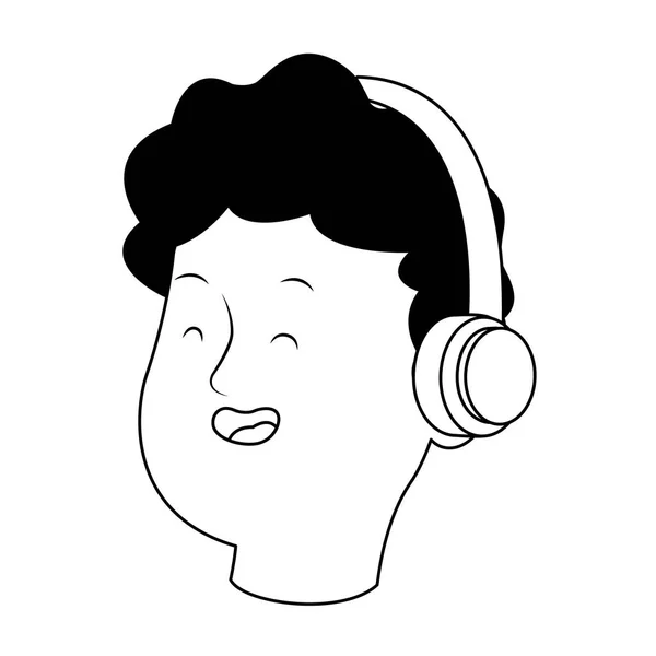 Adolescente chico con auriculares icono, diseño plano — Archivo Imágenes Vectoriales