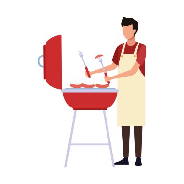 Man bbq Grill simgesi, düz tasarım