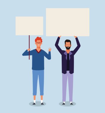 Erkekler boş pankartlarla protesto ediyor