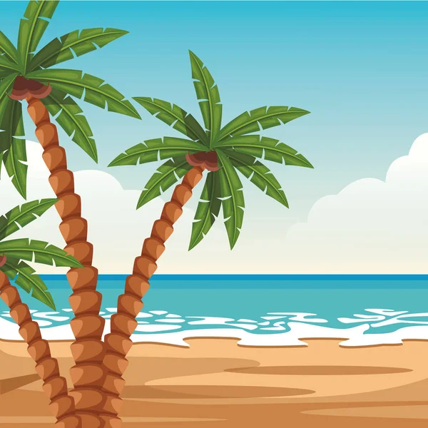 Design de plage coloré avec palmiers — Image vectorielle