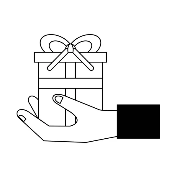 Geschenk-Box-Paket Cartoon in schwarz und weiß — Stockvektor
