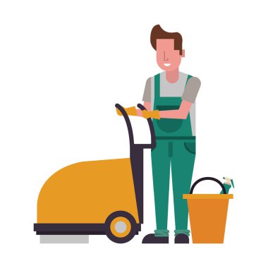 Zemin parlayan hizmetçi erkek işçi.