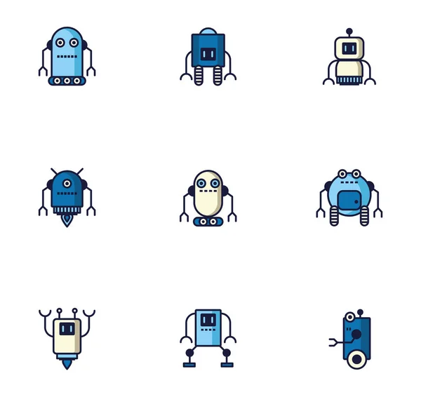 Paquete de robots cyborg set iconos — Vector de stock