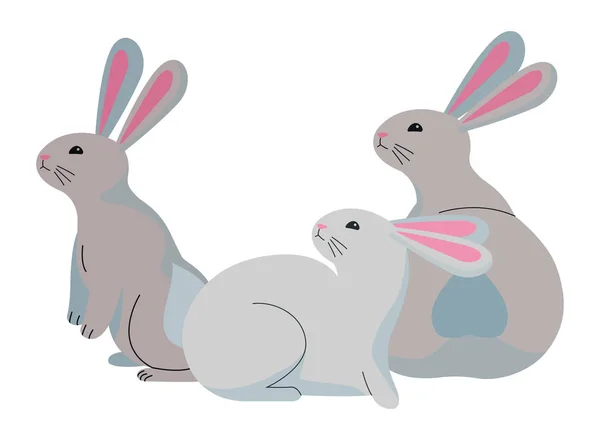 Cute three rabbits animals cartoons — Stock Vector