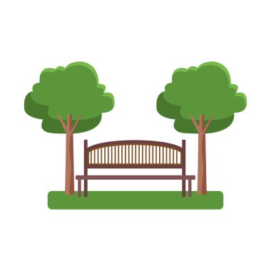Park bankı ve ağaçlar, düz tasarım.
