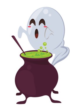 Cadılar bayramı cadı kazanı ve hayalet.