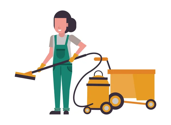 掃除機付きの家政婦の女性労働者 — ストックベクタ
