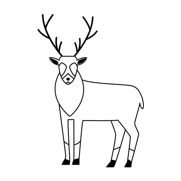 Horned deer icon, black and white design. — 스톡 벡터