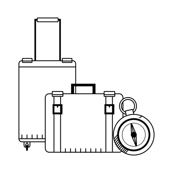 Boussole et conception de bagages de voyage — Image vectorielle