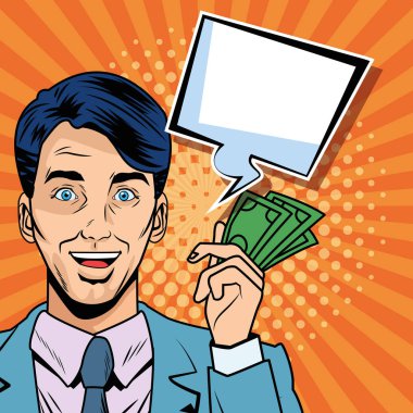 Faturalı iş adamı ve konuşma baloncuğu sanatsal tarzı