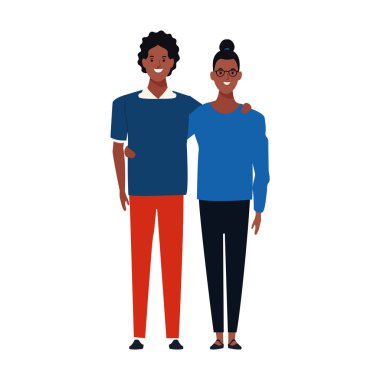 Çizgi film genç çift ayakta, renkli tasarım