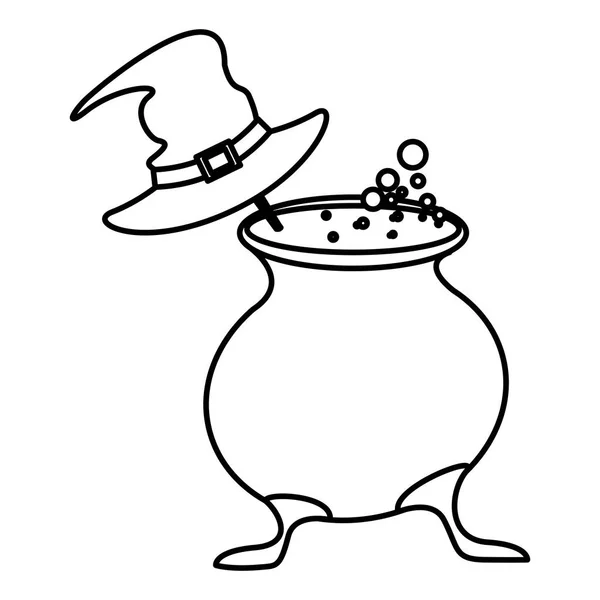 Halloween čarodějnický klobouk s kotlem — Stockový vektor