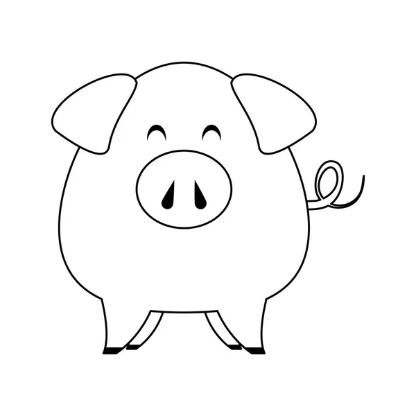 Niedliche Animal Pig Farm Cartoon in schwarz und weiß — Stockvektor