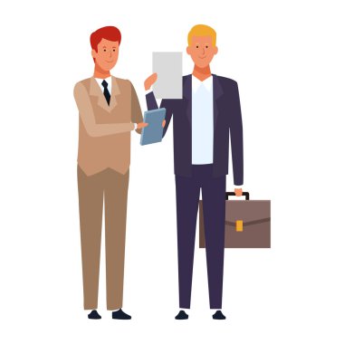 Belgeleri ve çantaları olan işadamları.