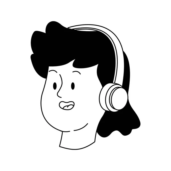 Adolescente chica con auriculares icono — Vector de stock