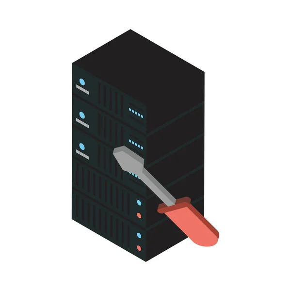 Torre del servidor de datos con destornillador — Archivo Imágenes Vectoriales