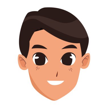 Çizgi film genç adam yüzü, düz tasarım.