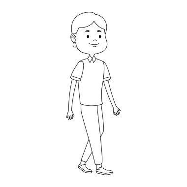 Çizgi film karakteri, yürüyen ikon, düz tasarım.