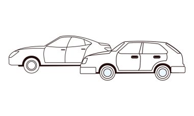 Siyah beyaz modern araba araçları ile Vintage ve klasik