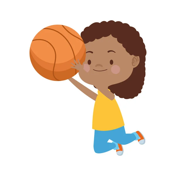 Afro niedliches kleines Mädchen mit Basketball-Ballon-Charakter — Stockvektor