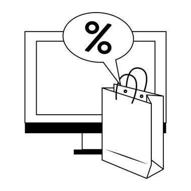 siyah beyaz online alışveriş e-ticaret satış karikatür