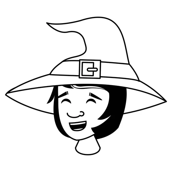 Vrouw met kostuum van heks hoofd karakter — Stockvector