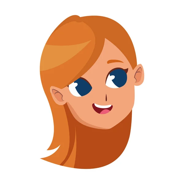 Junges Mädchen mit langem Haar Cartoon-Ikone — Stockvektor
