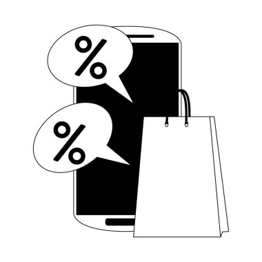 siyah beyaz online alışveriş e-ticaret satış karikatür