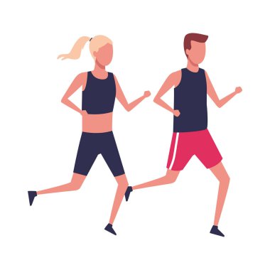 Avatar erkek ve kadın koşuyor, renkli tasarım.