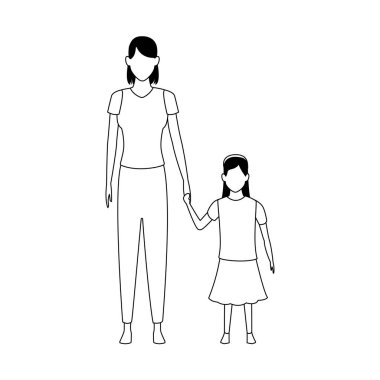 Avatar anne ve küçük kızı, düz tasarım.