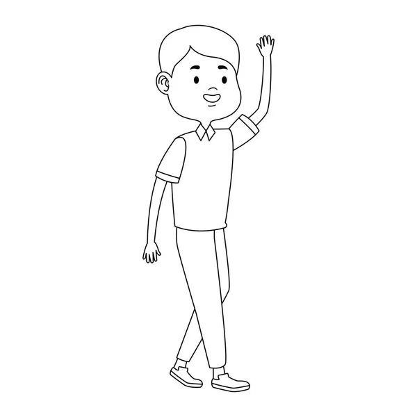 卡通人物男孩挥动图标，平面设计 — 图库矢量图片