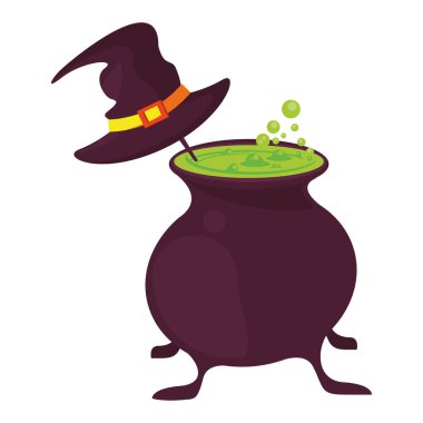 Cadılar bayramı cadı şapkası ve kazan.