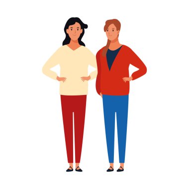 karikatür kadın arkadaş simgesi, düz tasarım