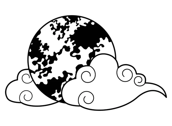 Caricatura de luna llena símbolo aislado en blanco y negro — Vector de stock