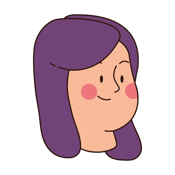 Cartoon teenager girl face icon, flat design — Stock Vector