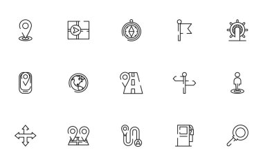 Haritalar ve yön bulma simgeleri demeti